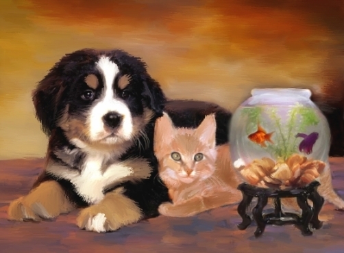 Family portrait on canvas, size 12 x 16 inches, made using a 4x5 small photo. We can made your family portrait according with your personal preferences. We can adding hair, change backgrounds, color of dresses, eyes, etc. The possibilities are unlimited.