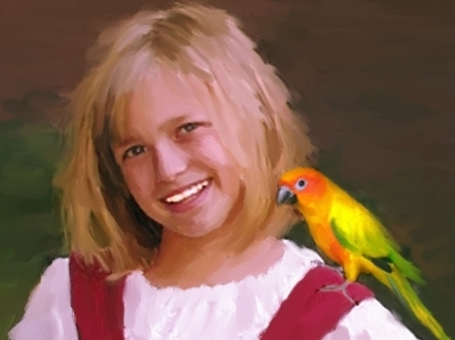 Family portrait on canvas, size 20 x 24 inches, made using a 4x5 small photo. We can made your family portrait according with your preferences. We can adding hair, change backgrounds, color of dresses, eyes, etc. The possibilities are unlimited.