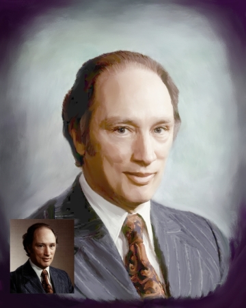Portrait on Canvas of Pierre Trudeau, size 18 x 24 inches, made using a 4x5 small photo. We can made your family portrait on canvas according with your preferences. We can adding hair, change backgrounds, color of dresses, eyes, etc. The possibilities are unlimited.